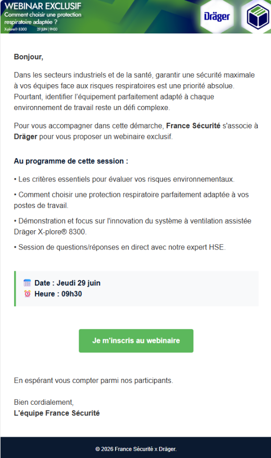 Maquette d'e-mailing d'invitation co-brandée : clarté de l'information et parcours utilisateur direct